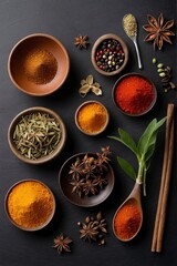 Various oriental spices and spices on a black background.