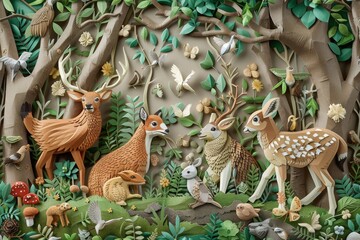 Handmade Majestic Forest Cut Paper Scene Whimsical Storybook Adventure AI Image