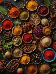 Various oriental spices and spices on a black background.