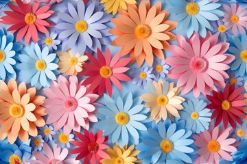 Obraz premium Handmade whimsical delight with vibrant cut paper flowers seamless pattern. AI Image