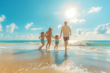 Sunlit Serenity: Family Beach Escape Under Bright Midday Sun