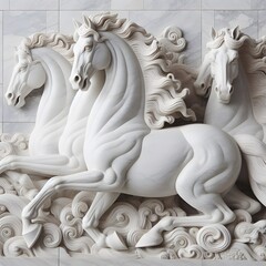 marble horses sculpture on the wall, wall art