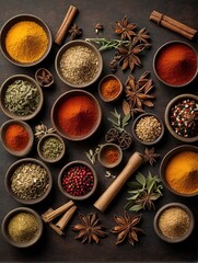 Obraz na płótnie Canvas Various oriental spices and spices on a black background.
