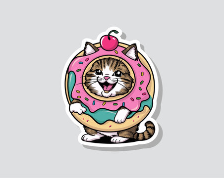 Cat donning a donut costume exudes charm in vector illustration. Generative AI
