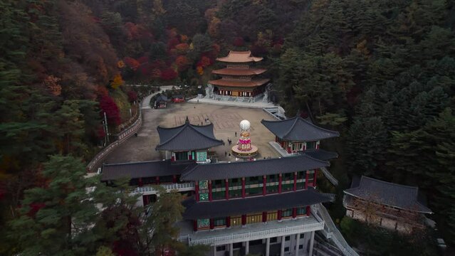 Guinsa Korea Danyang Temple Drone Landscape Footage Sunset