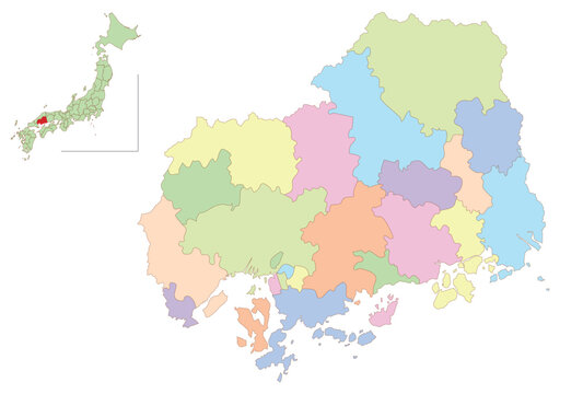広島　日本　地図　カラフル　アイコン