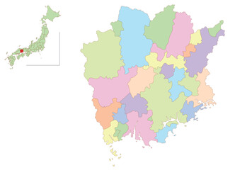 岡山　日本　地図　カラフル　アイコン