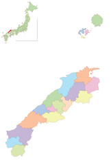 島根　日本　地図　カラフル　アイコン - obrazy, fototapety, plakaty