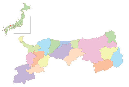 鳥取　日本　地図　カラフル　アイコン
