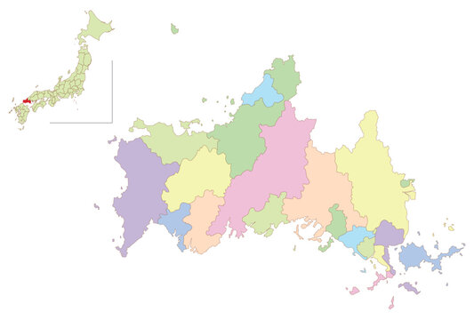 山口　日本　地図　カラフル　アイコン