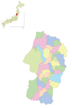 山形　日本　地図　カラフル　アイコン