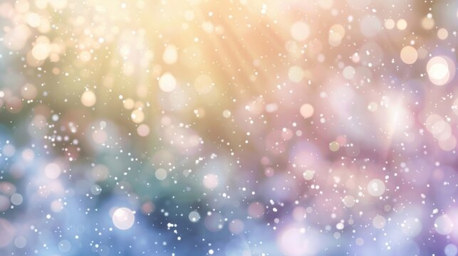 Soft bokeh lights with a dreamy, abstract pastel backdrop, conveying a festive atmosphere.