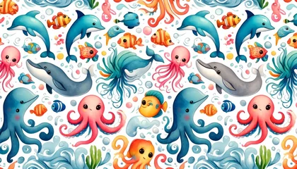Crédence de cuisine en verre imprimé Vie marine Sea animal watercolor pattern Illustration background.