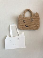 手書きの猫のバッグ