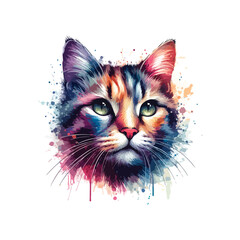 Fototapeta premium Watercolor Cat Head For T-shirt Print