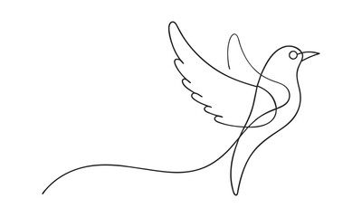 Hand drawn Bird symbol of peace and freedom One line continuous line art illustration on white background