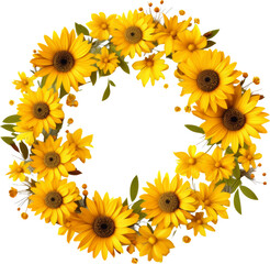 yellow flower wreath garland isolated on white or transparent background,transparency