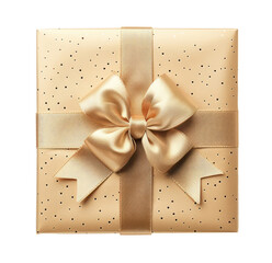 Gift box with a bow isolated on transparent background, top view
