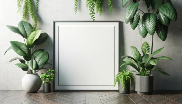 Empty frame mockup with beautiful plants in a modern style.