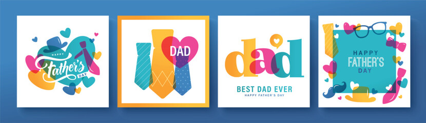 Set of 4 Father's day vector illustration, design element for cover, greeting card, poster, banner and flyer. - 780262704