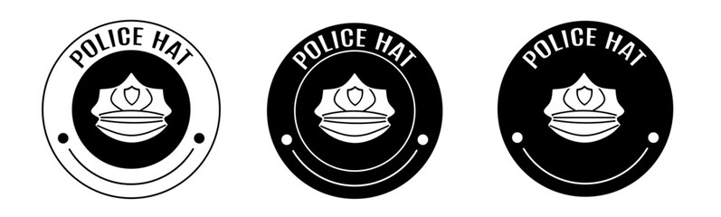 Black and white illustration of police hat icon in flat. Stock vector.