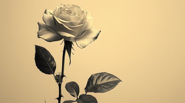 A minimalist line art of a single rose, elegantly curved stem, embodying simplicity and elegance.