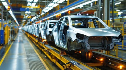 Emblematic of automotive production, assembly lines streamline manufacturing by adding components to vehicles as they progress through designated stations.
