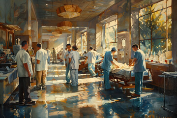 Group of Doctors in a Hospital - obrazy, fototapety, plakaty