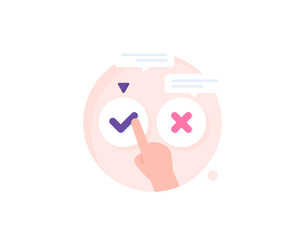 choose an answer. determine responses and choices. choose yes or no. make a decision to approve or reject. illustration of hand with choice of check mark or cross mark. concept design. graphic element