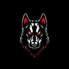 Red and White German Shepherd Head Minimalist Illustration Isolated on a Black Background