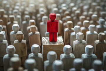 Red Man Standing on Top of Wooden Block