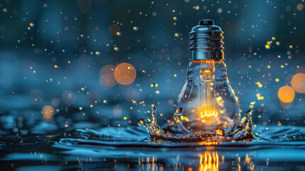 Floating Light Bulb in Water - obrazy, fototapety, plakaty