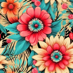 Poster vibrant bohemian seamless pattern with vintage detail © Tina