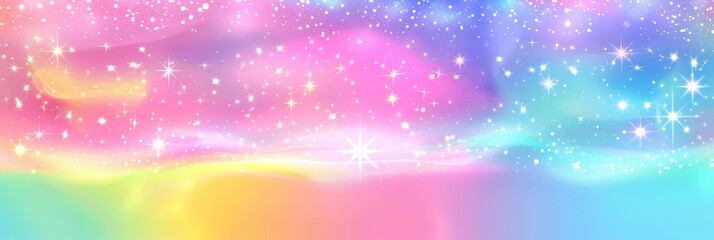 A pastel rainbow background with stars and sparkles,magic fairy starry skies and glitter sparkles unicorn background	,banner
