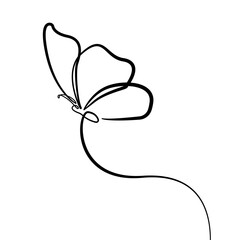 Butterfly Continuous One Line Drawing. Simple Butterfly One Line Drawing. Minimalist Contour Illustration. Vector EPS 10.	
