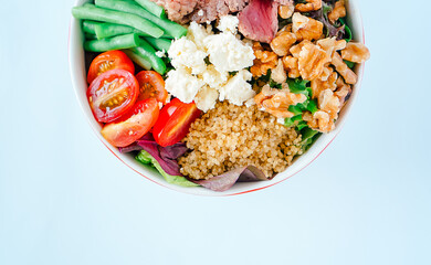 Bowl of Delicious Meat, Vegetables, and Rice for a Satisfying Meal