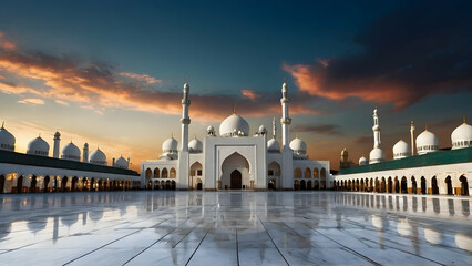 mosque at sunset - obrazy, fototapety, plakaty