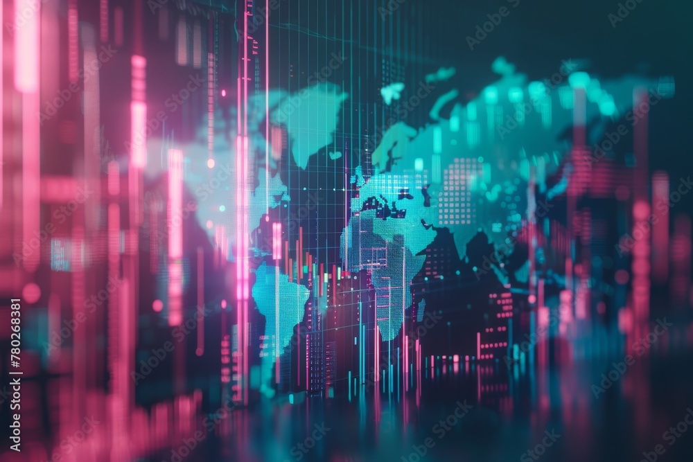 Poster cyber nexus: a global network overlaying a digital cityscape, symbolizing interconnected modernity a