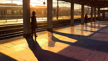 people walking on the train station - obrazy, fototapety, plakaty