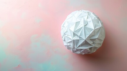 White geometric sphere on a soft pink gradient background

