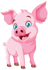 A happy, smiling cartoon piglet on white background.