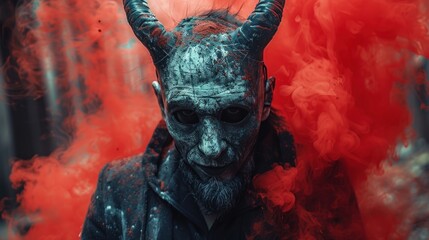 man and devil mask - obrazy, fototapety, plakaty