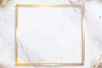  golden square frame on white marble background , copy space