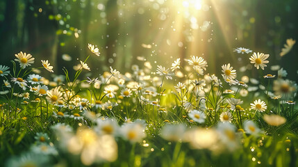 Bright Daisy Meadow under the Summer Sun, Offering a Cheerful and Vibrant Scene of Natural Beauty and Floral Splendor