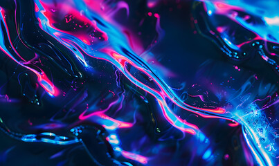 Obraz premium Luminous Depths Dark Liquid with Iridescent Neon, Generative AI 