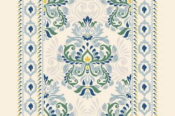 rabesque carpet pattern.Ikat floral pattern on white background vector illustration.