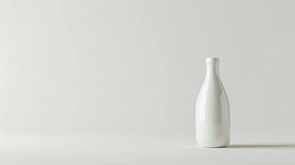 A single white milk bottle stands against a clean, light background.