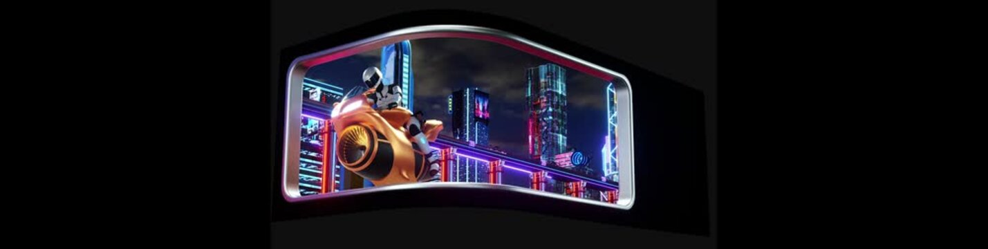 Naked-eye 3D material L-screen motorcycle cruising cyber city
