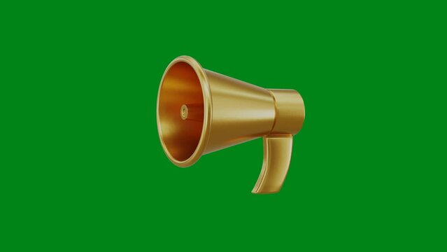 golden megaphone motion on green screen 3D rendering