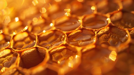 A close up of a honeycomb with a yellowish tint